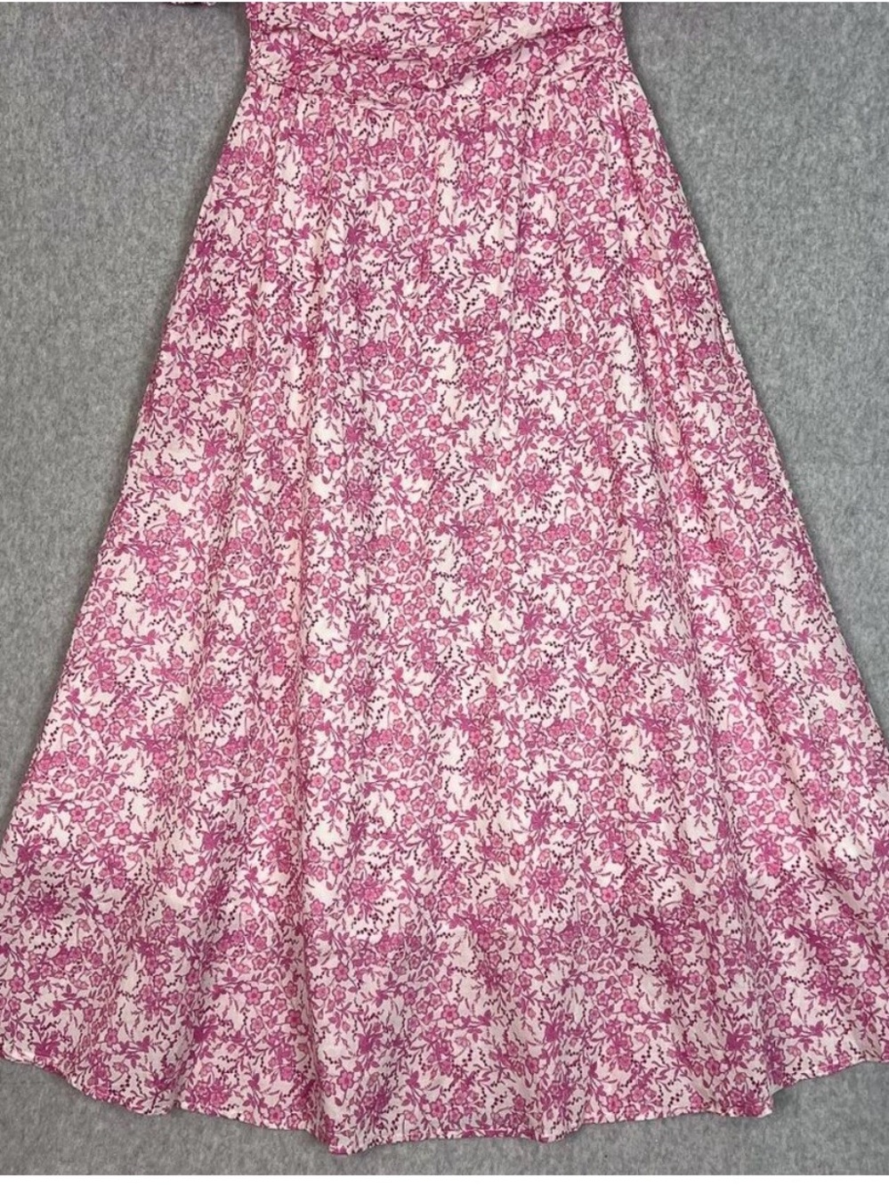 Pink Floral Square-Neck Midi Dress with Puff Sleeves - Picture 3 of 7